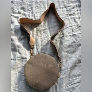 Cuyana Taupe Round Crossbody Bag With Wide Belt